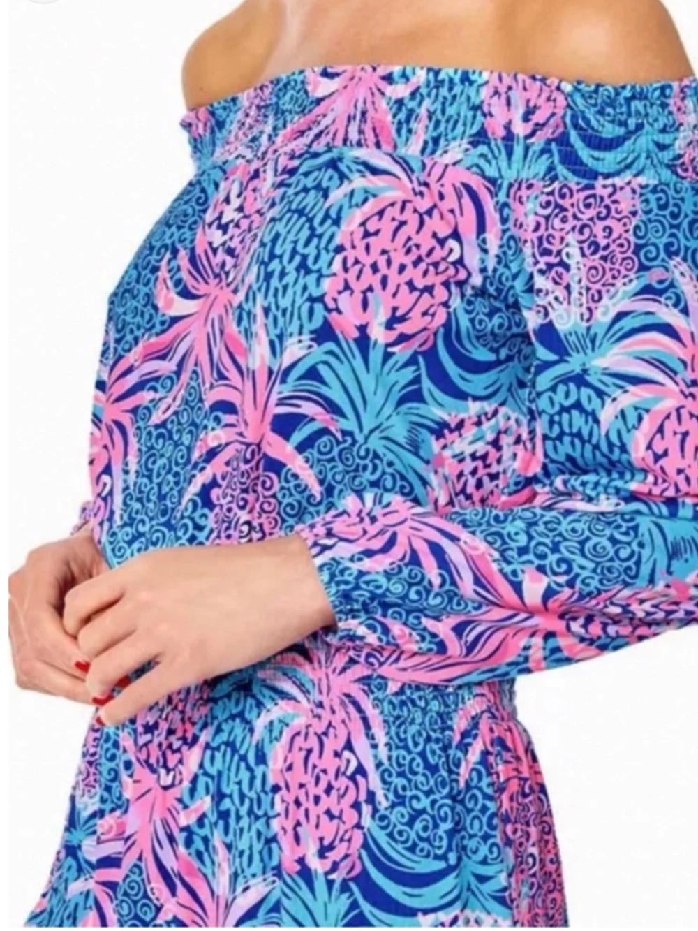 Lilly Pulitzer Cyla Borealis Blue Tropic Down Low Skirted Romper Size Large